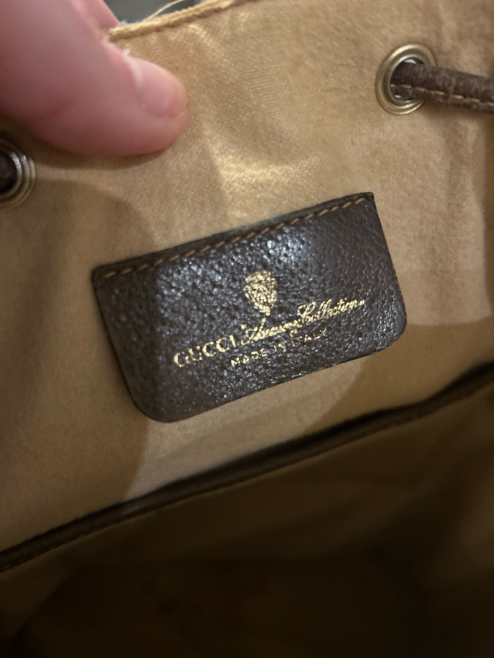 Authentic Gucci Brown GG Supreme Drawstring Crossbody Bucket Bag vintage - Picture 4 of 15